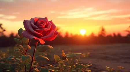 the sunset rose, reminiscent of edvard munch's iconic style, bursts with vibrant colors in this high-resolution digital art piece, version 5.1, capturing the essence of a serene evening sky with swirling clouds and warm, golden hues. ai generatedの素材