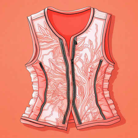 vest sketch stands out against a vibrant coral background, showcasing a bright coral hand sketch style that exudes creativity and playfulness, perfect for fashion enthusiasts and art lovers alike, evoking feelings of summer, beach, and carefree vibes. ai generatedの素材