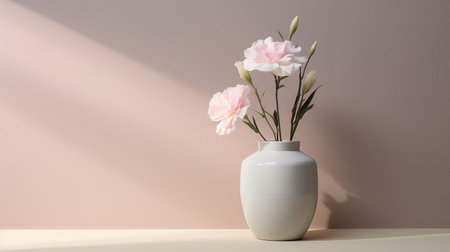this elegant dianthus arrangement in a vase exudes modern sophistication, set against a neutral background with soft, subtle lighting that accentuates the delicate petals and clean lines, evoking a sense of minimalist chic and understated elegance in home decor and interior design. ai generatedの素材