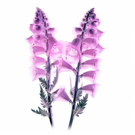 foxglove, a flowering plant, is beautifully showcased in this stunning 3d illustration of its x-ray image, isolated on a crisp white background, highlighting its intricate internal structures and delicate details, perfect for medical and botanical enthusiasts. ai generatedの素材