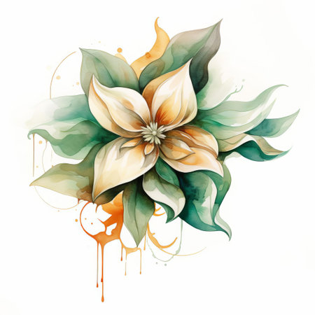 the flower of the hour illustration stands out against a pristine white background, showcasing the aquarellist's skill in creating spectacular backdrops reminiscent of the art of tonga, with vibrant emerald and brown hues. this uhd image boasts 300 dpi resolution, perfect for typography and design projects, with shapes that don't overlap, and no text or watermark to distract from its beauty. ai generatedの素材