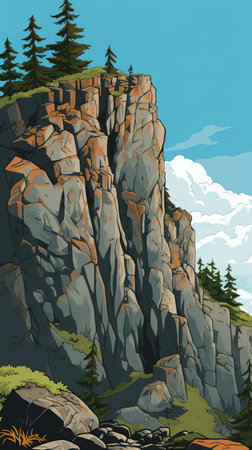 the crag, a rugged rocky outcropping, stands majestically in the heart of the rocky mountains, its weathered surface a testament to the region's geological history, captured in stunning full colour and striking simplicity, inviting the viewer to explore the natural beauty of this iconic mountain range. ai generatedの素材