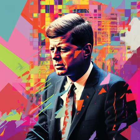 the assassination of john f. kennedy is reimagined in a mesmerizing abstract artwork, blending the tragic event with a futuristic y2k databending twist, where distorted pixels and glitch art elements converge to create a hauntingly beautiful representation of that fateful day in dallas, texas, on november 22, 1963. ai generatedの素材