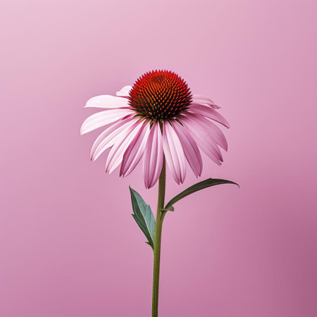 echinacea, a flowering plant native to north america, is showcased in stunning detail against a solid background, its delicate petals and intricate center captured with minimal retouching in a frontal view, evoking the style of a micro photograph, highlighting its medicinal properties and ornamental beauty. ai generatedの素材