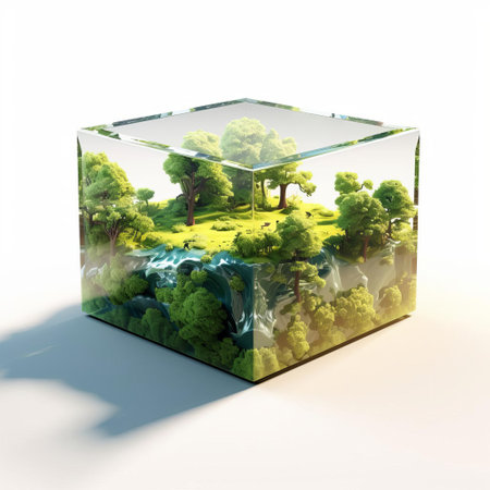 the isometric square model, crafted from shiny plastic, sits elegantly on a pristine white background, showcasing a miniature scenery with intricate details, perfect for 3d visualization, architectural design, and product photography, evoking a sense of modernity and sophistication. ai generatedの素材