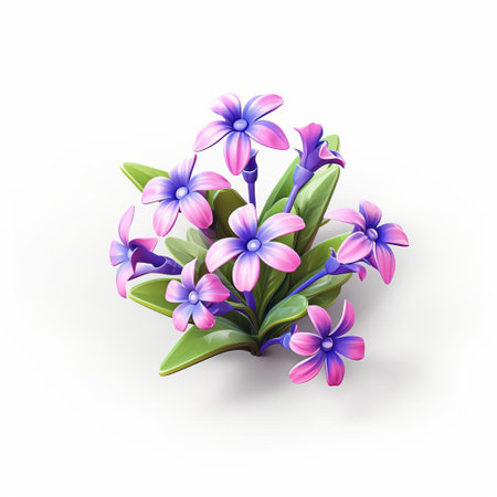 lobelia, a vibrant 3d icon, is meticulously crafted with cartoon-inspired clay material, boasting a smooth and shiny finish, reminiscent of nintendo's signature isometric style, illuminated by a spot light, showcasing its best details in stunning hd and high-resolution quality on a crisp white isolated background. ai generatedの素材