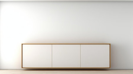 the cabinet bed, adorned with a sleek golden frame measuring 3 by 2, stands elegantly against a crisp white background, providing a sophisticated setting for a canvas, perfect for a modern home decor or office interior design, blending functionality with stylish minimalism. ai generatedの素材
