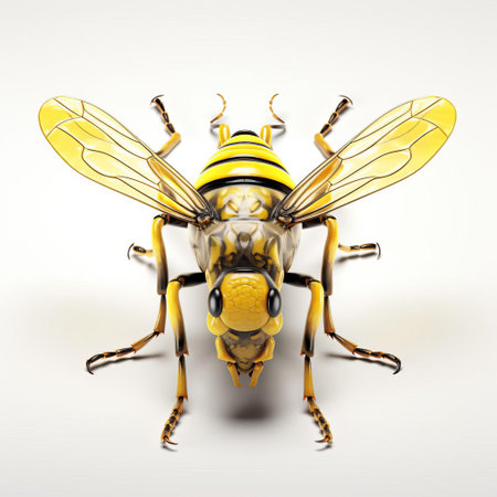 a 3d firefly, meticulously crafted with intricate details, perches on a pristine white isolated background, its iridescent wings and glowing abdomen radiating a mesmerizing luminescence, perfect for designs requiring a touch of whimsy and magic, ideal for nature-inspired and fantasy-themed projects. ai generatedの素材