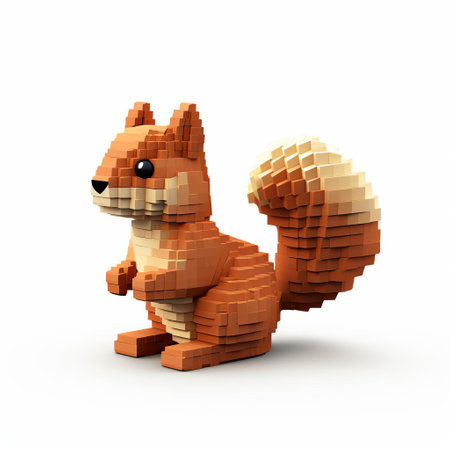 this adorable 3d 8-bit pixel cartoon of a squirrel showcases the full body of the furry creature against a crisp white background, highlighting its vibrant colors and playful demeanor, perfect for gamers, designers, and animal lovers alike. ai generatedの素材