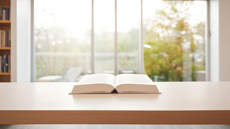 the book lies serenely on the table in the study, its pristine white cover gleaming against the subtle, natural lighting that pours in, showcasing the first book design in a first style, set against a clean white background, captured in stunning hd quality. ai generatedの素材