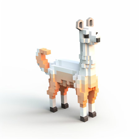 this vibrant 3d 8-bit pixel cartoon of a llama showcases the adorable creature in its full body, set against a crisp white background, perfect for digital designs, illustrations, and animations requiring a playful and retro aesthetic. ai generatedの素材