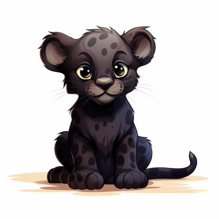 the panther, a majestic and elusive creature, is showcased in this adorable full-length portrait against a pristine white background, captured with a wide-angle lens to emphasize its cute and fluffy features, perfect for nature and wildlife enthusiasts. ai generatedの素材