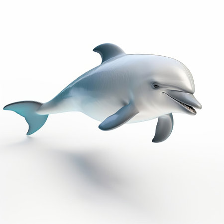 a chubby dolphin, depicted in stunning 3d, showcases its full body in a playful pose, set against a crisp white isolated background, perfect for graphic designs, digital art, and marine life enthusiasts, highlighting the beauty of these intelligent aquatic mammals. ai generatedの素材