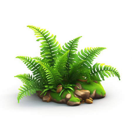 the ferns 3d icon, crafted from clay material, boasts a smooth and shiny appearance, reminiscent of nintendo's iconic isometric style, illuminated by a spot light to accentuate its best detail, presented in stunning hd and high resolution on a crisp white isolated background. ai generatedの素材