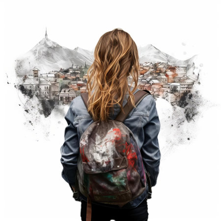 sofia stands confidently with her back to the camera, showcasing her edgy style against a clean white background, evoking a sense of grunge chic and rebellious attitude, perfect for fans of alternative fashion and urban aesthetics. ai generatedの素材