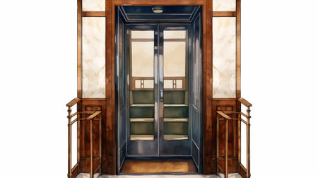 the auburn 851 elevator, a 1935 marvel, is beautifully depicted in a realistic watercolor style vintage poster design, boasting a rich vintage color palette and meticulous detailed rendering, blending industrial and product design with graphic design elements, digitally enhanced to perfection in high resolution, isolated on a crisp white background. ai generatedの素材