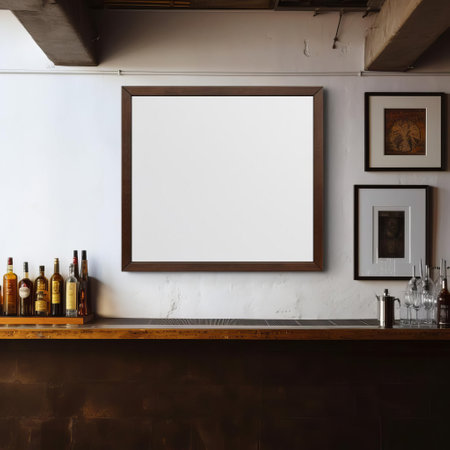 the elegant portrait picture frame hangs solo on a pristine white wall, drawing attention to its classic design and sophisticated simplicity, creating a sense of minimalism and understated luxury in any modern home decor or office interior. ai generatedの素材