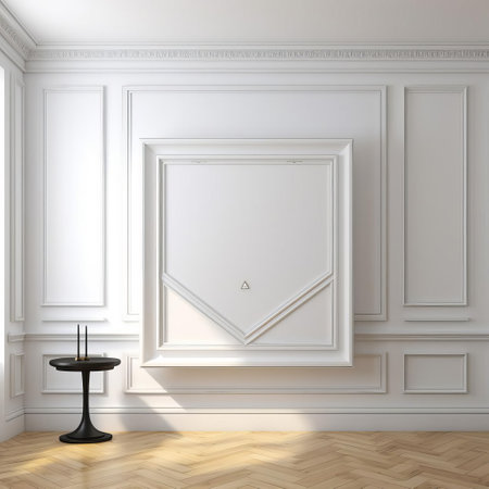 the corner cabinet portrait picture frame, adorned with a cherished memory, hangs elegantly on a pristine white wall, creating a sense of simplicity and sophistication, perfect for modern home decor, minimalist interior design, and wall art enthusiasts. ai generatedの素材