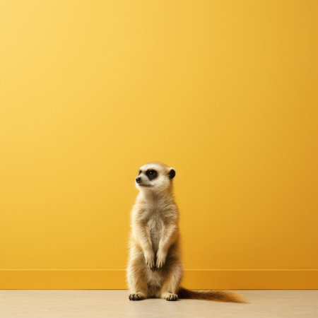 this adorable meerkat is the epitome of japanese minimalism, captured in stunning 32k resolution, showcasing the simplicity and elegance of nature, with its tiny paws and curious gaze, set against a clean and clutter-free background, exuding a sense of serenity and calmness. ai generatedの素材