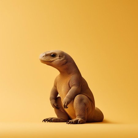 the komodo dragon, a majestic creature, is captured in a serene minimalist photography setting, exuding japanese minimalism inspiration, with a stunning 32k resolution, showcasing the intricate details of its scaly skin and gentle gaze, evoking a sense of calmness and wonder. ai generatedの素材