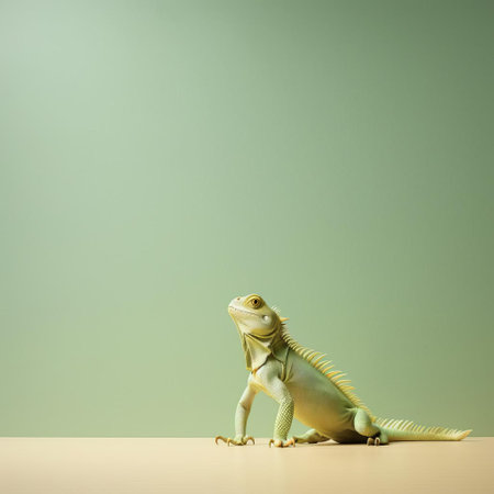 the iguana, perched on a simple wooden branch, exudes tranquility in this stunning example of minimalist photography, evoking the principles of japanese minimalism, with a striking 32k resolution that highlights the reptile's intricate scales and gentle gaze, inviting contemplation and serenity. ai generatedの素材