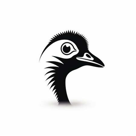 the ostrich, with its long neck bent in a gentle curve, gazes downward in a minimalist 2d vector icon style logo, perfect for branding and design projects related to wildlife, birds, and african savannah themes, evoking feelings of curiosity and gentle nature. ai generatedの素材