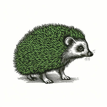 this vintage hedgehog stamp, isolated on a white background, features a beautiful line engraving in green ink, showcasing a classic design element reminiscent of traditional printing techniques, perfect for collectors of antique postal stamps and enthusiasts of nostalgic stationery. ai generatedの素材