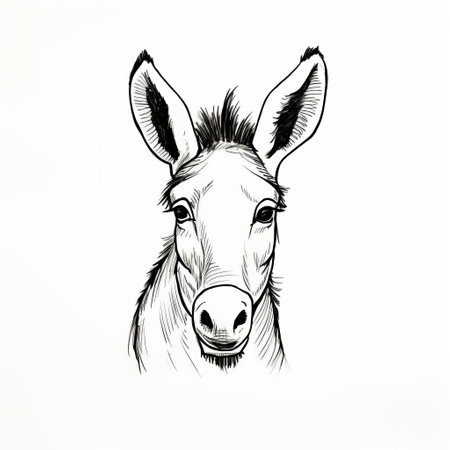 a donkey, meticulously crafted in a single, continuous line, stands out against a pristine white background, showcasing the beauty of minimalism in this striking one-line drawing, characterized by clean lines, simplicity, and a bold, black outline. ai generatedの素材