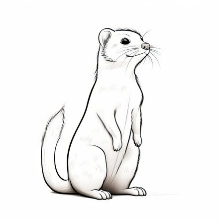 a ferret is elegantly depicted in a stunning one-line drawing, showcasing its slender figure outline in a single, continuous black line on a clean white background, exuding minimalistic simplicity and sophistication. ai generatedの素材
