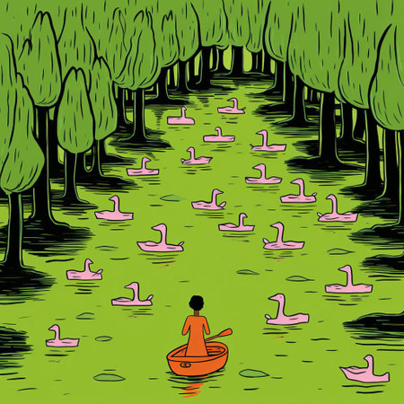 the mystical swamp, depicted in a vibrant and expressive fauvism art style by renowned artist jean jullien, comes alive with a mesmerizing female figure, surrounded by lush greenery and twisted roots, evoking a sense of mystery and enchantment in this captivating illustration. ai generatedの素材