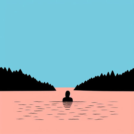 the lake illustration, crafted by renowned artist jean jullien, embodies the vibrant essence of fauvism art style, featuring a serene female figure amidst lush greenery, surrounded by gentle ripples and majestic trees, evoking a sense of tranquility and harmony with nature. ai generatedの素材