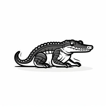 the caiman, a reptile species, is beautifully illustrated in a 2d lineal vector icon on a white background, showcasing a crisp and pixel-perfect design with a minimalist approach, featuring a black colored outline icon style, ideal for ux/ui designers working in figma, adobe xd, or sketch. ai generatedの素材