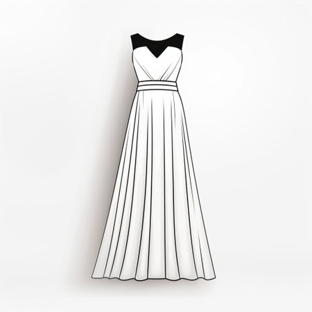 the maxi dress illustration showcases a simple, yet elegant design, presented in a minimalistic flat line drawing style, featuring bold outlines, striking contrast, and a clean white background, creating a chic and sophisticated visual effect in stunning black and white hues. ai generatedの素材