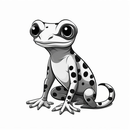 this gecko illustration, crafted in a sleek svg style, stands out against a pristine white background, showcasing clean lines and soft curves that blend harmoniously in a striking black and white color scheme, perfect for nature enthusiasts and design aficionados alike. ai generatedの素材