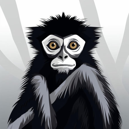 a spider monkey, illustrated in a stylish svg format, stands out against a pristine white background, showcasing its agile physique and expressive face, defined by clean lines and soft curves, rendered in a striking black and white color scheme, perfect for nature enthusiasts and design lovers alike. ai generatedの素材