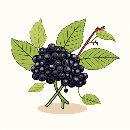 the elderberry illustration showcases a delicate, simple marker drawing of the fruit-bearing shrub, presented in a flat 2d vector style against a crisp white background, perfect for use as an svg cut file or line art drawing for various design projects, highlighting the beauty of nature-inspired art. ai generatedの素材