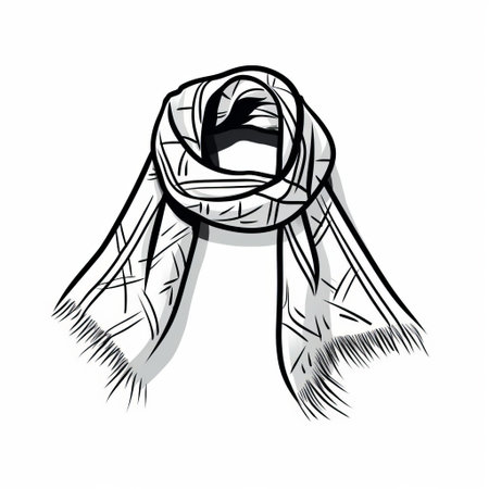 scarf illustration showcases a simple yet elegant flat line drawing with a subtle pattern, rendered in minimalistic style with flat shading, defined outlines, and striking contrast against a crisp white background, exuding a sense of sophistication and modernity in its black and white design. ai generatedの素材