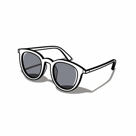 sunglasses are stylishly depicted in a simple flat line drawing, showcasing minimalistic design elements, flat shading, and bold outlines, creating a striking contrast against a crisp white background, evoking a sense of modernity and sophistication in this black and white illustration. ai generatedの素材