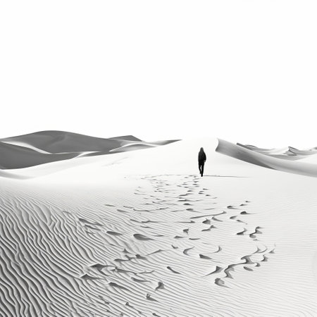this desert painting, rendered in a somber black and white palette, features a solitary, expressive line drawing that evokes a sense of melancholy and isolation, capturing the essence of a desolate landscape, perfect for those who appreciate minimalist, monochromatic, and emotive art. ai generatedの素材