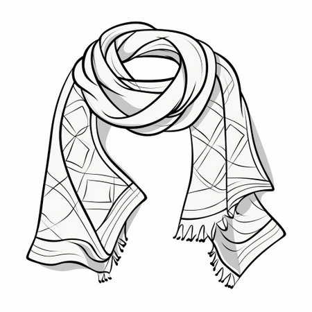 this scarf illustration showcases a simple, yet elegant, flat line drawing with a subtle pattern, rendered in minimalistic style with flat shading and bold outlines, creating a striking contrast against a crisp white background, perfect for fashion and textile design inspiration. ai generatedの素材