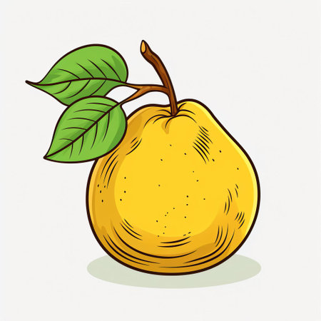 the quince, a delicate and intricate fruit, is beautifully illustrated in this simple marker drawing, presented as a flat 2d vector on a crisp white background, perfect as an svg cut file for crafters and designers, featuring a stunning line art drawing that showcases the fruit's unique texture and shape. ai generatedの素材