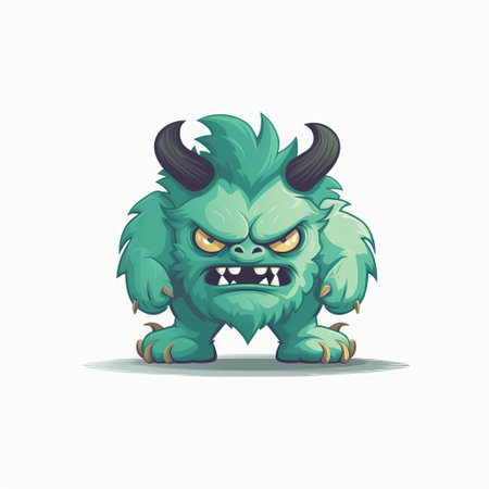 the monster, depicted in a minimalistic 2d vector icon style, is shown in a sideview, looking down with an intimidating gaze, perfect for logos, branding, and digital designs requiring a fierce and powerful creature illustration, ideal for fantasy, gaming, and entertainment industries. ai generatedの素材
