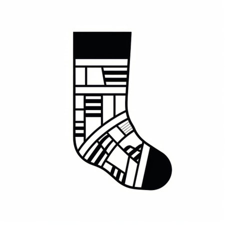 a socks illustration showcases a simple flat line drawing with patterns, embracing minimalistic design elements, flat shading, and bold outlines, creating a striking contrast against a crisp white background, evoking a sense of modernity and sophistication in this black and white artwork. ai generatedの素材