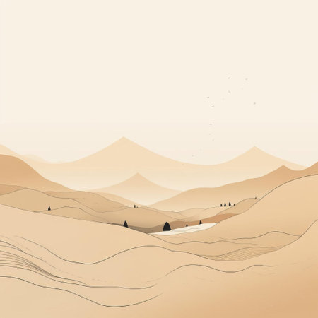 this serene landscape illustration features a minimalist line drawing, masterfully crafted with clean lines and soft pastel shades, evoking a sense of tranquility and calmness, perfect for nature lovers and fans of simple, elegant art, reminiscent of scandinavian design and minimalist aesthetics. ai generatedの素材