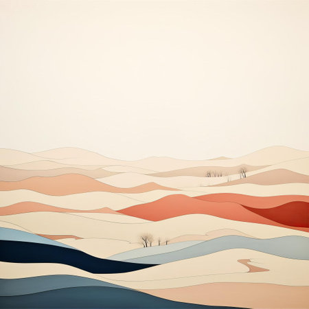 this serene landscape illustration features a minimalist line drawing, utilizing clean lines and soft pastel shades to evoke a sense of calmness, perfect for nature lovers and fans of simple, elegant art, evoking feelings of tranquility and peacefulness in home decor and design. ai generatedの素材