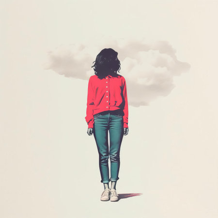 the woman stands confidently in this stunning minimal screenprint illustration, her elegant features and flowing hair beautifully captured in a limited color palette, reminiscent of a vintage risograph print, showcasing the artist's skill in conveying emotion through simplicity, perfect for fans of minimalist art and female empowerment. ai generatedの素材