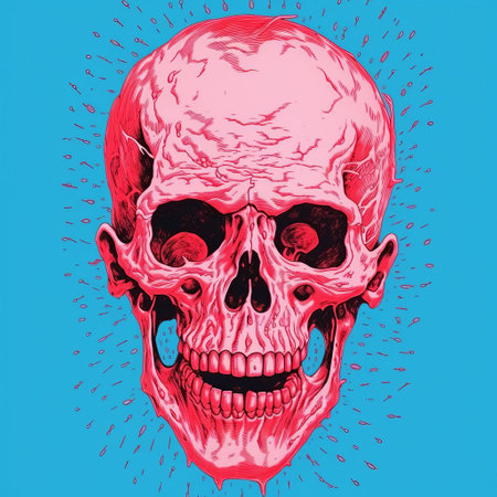 this zombie head illustration is a striking example of minimal screenprint art, featuring a bold and eerie design that pops against a stark white background, perfect for fans of risograph prints and undead enthusiasts alike, adding a touch of macabre charm to any room's decor. ai generatedの素材