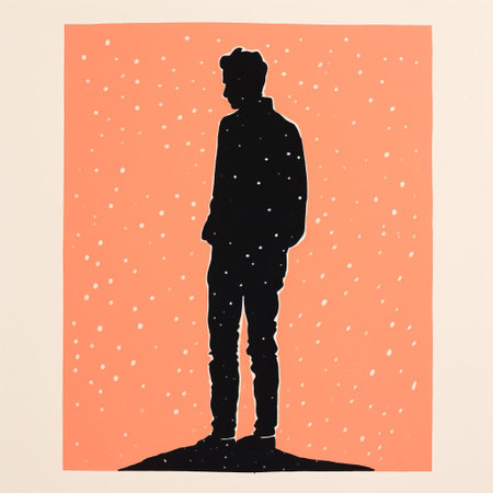the man stands confidently in this stunning minimal screenprint illustration, rendered in bold lines and vibrant colors, showcasing the beauty of risograph print technique, perfect for art enthusiasts and collectors of full body male figure portraits. ai generatedの素材