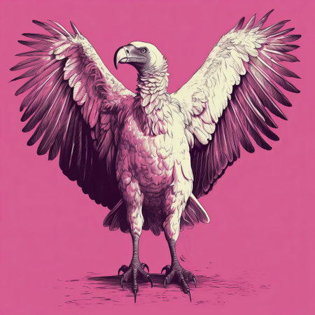 the vulture, majestically depicted in a minimal screenprint illustration, spreads its wings in a striking risograph print, showcasing its full body in a mesmerizing blend of bold lines and vibrant colors, perfect for art enthusiasts and bird lovers alike, adding a touch of edginess to any room's decor. ai generatedの素材