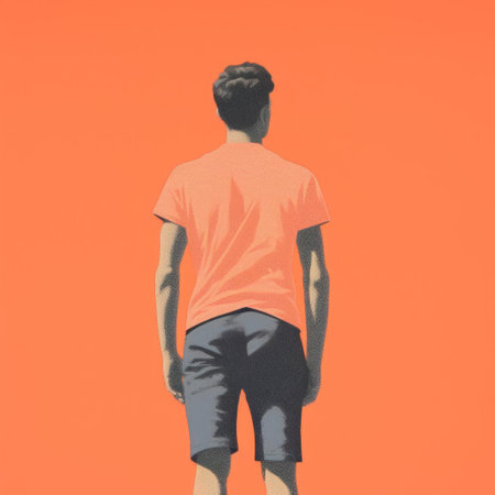 the minimalist screenprint illustration of a male figure, rendered in a bold risograph print, showcases a full-body portrait with clean lines, vibrant colors, and a striking composition, perfect for art enthusiasts and fans of contemporary graphic design and printmaking techniques. ai generatedの素材